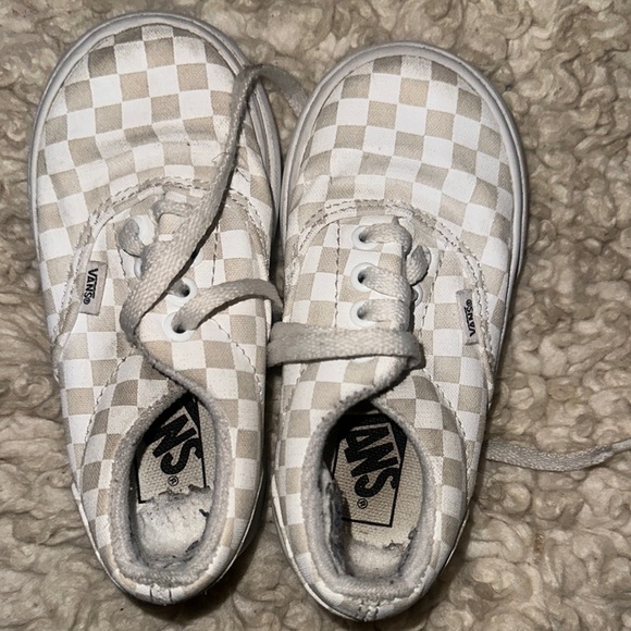 Kids Size Vans White and Tan Sneakers Classic - Main Image